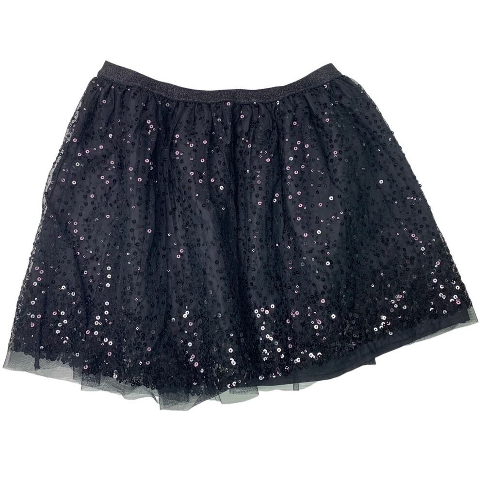 New Cat & Jack Girls XL Black Sequin Tulle Elastic Waist Holiday Skirt - Picture 2 of 3